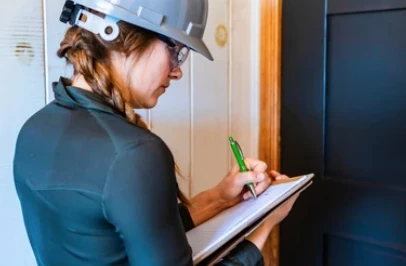 "Image: A female inspector meticulously examining a building for mold in Sarasota, Venice, Lakewood Ranch, and Tampa, Florida. Her thorough inspection underscores Mold Check and Inspect's dedication to ensuring mold-free environments across multiple locations."